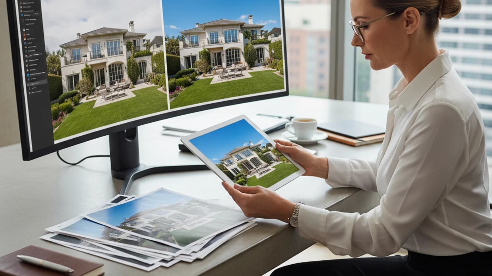 Broker reviewing digitally altered real estate images for MLS compliance