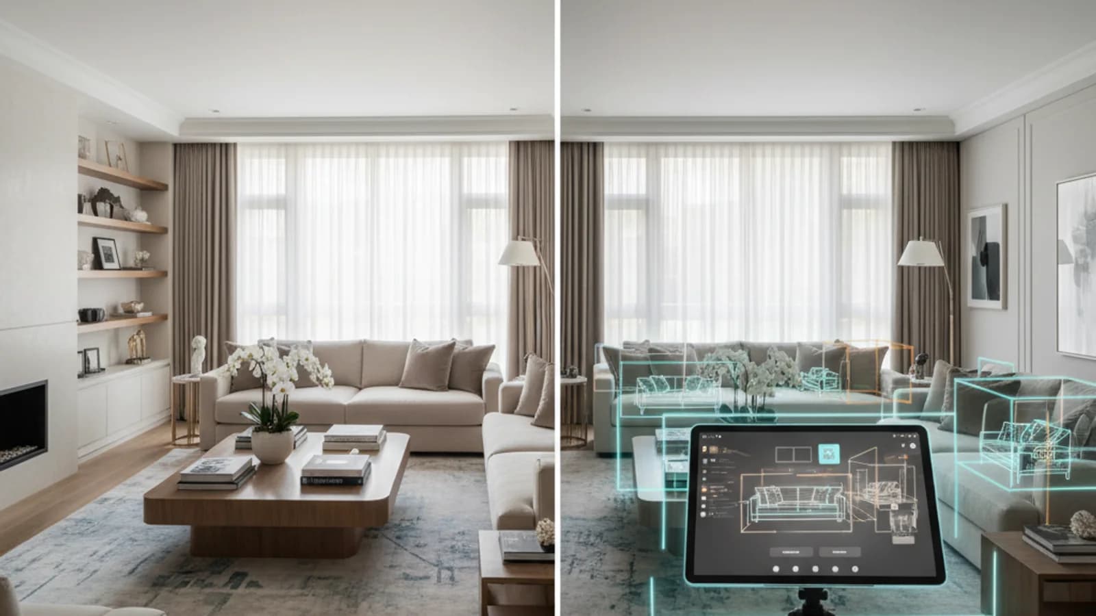 Comparison between digitally staged and physically staged luxury listing presentation