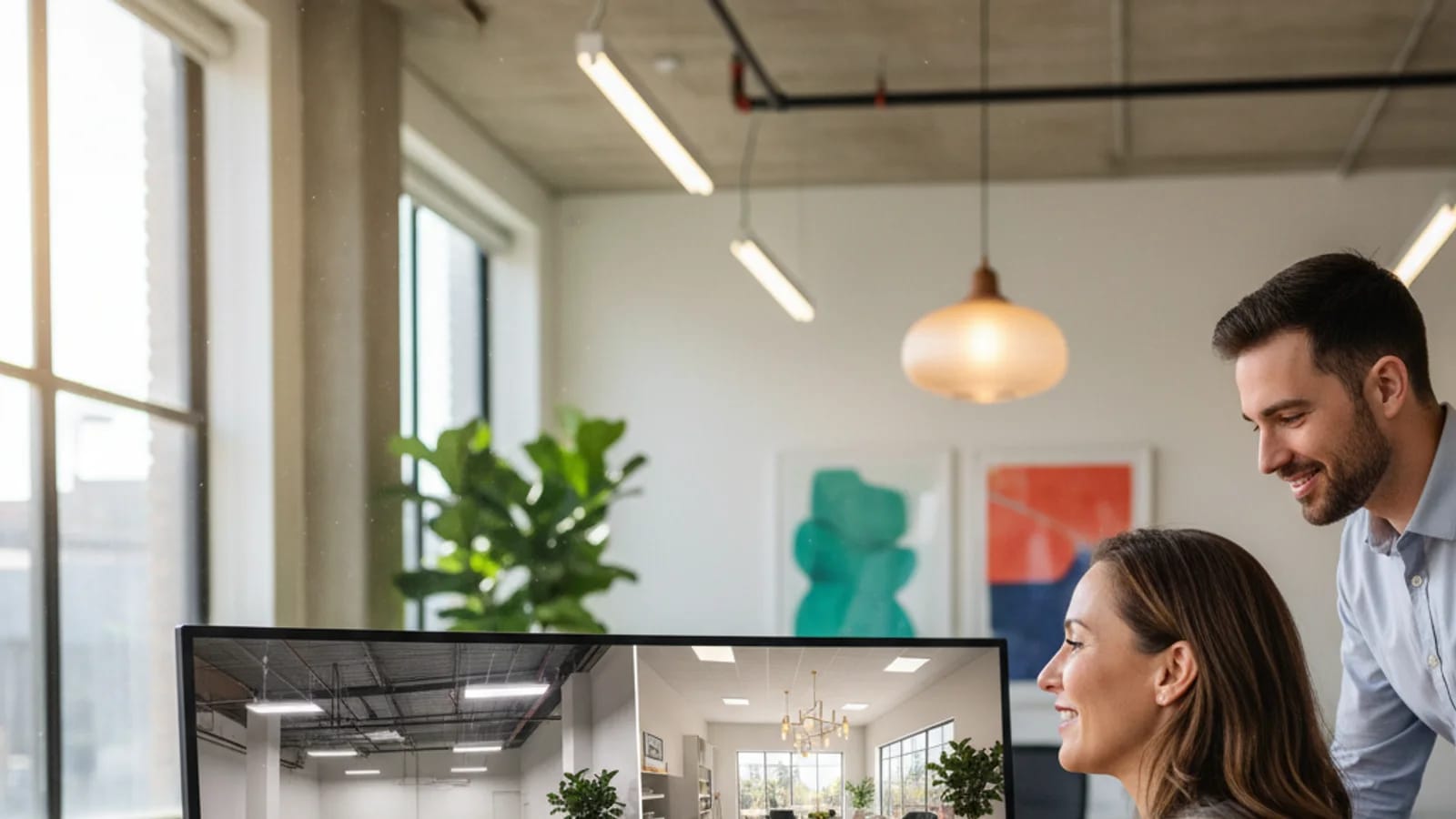 Broker comparing vacant retail space with a staged merchandising preview