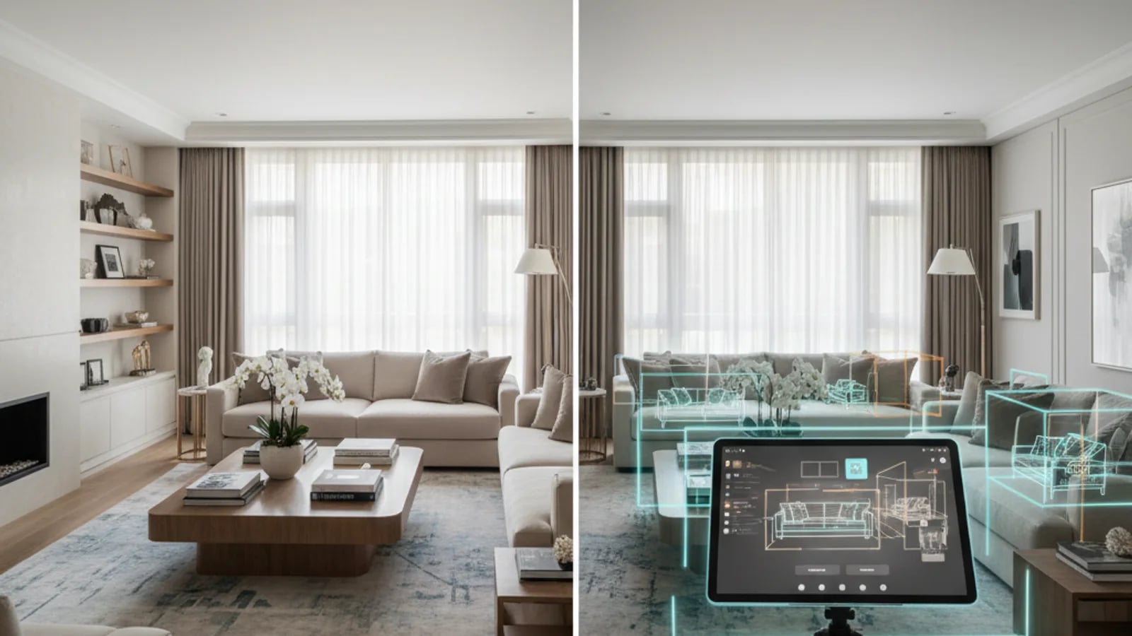 Comparison between digitally staged and physically staged luxury listing presentation